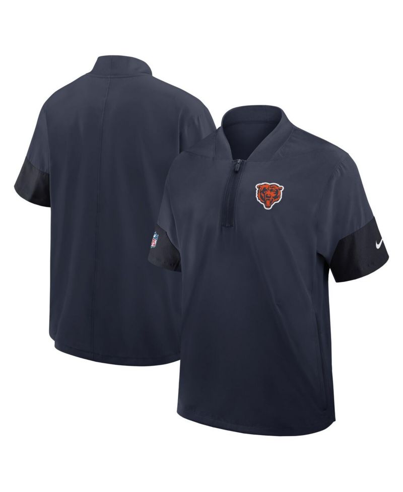Men's Navy Chicago Bears Sideline Short Sleeve Quarter-Zip Performance Coach Jacket