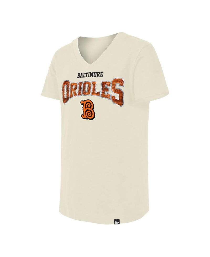 Big Girls Cream Baltimore Orioles 2026 City Connect Flip Sequin V-Neck T-Shirt