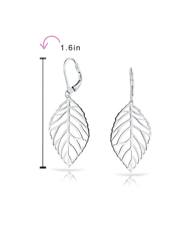Boho Cut-Out Leaf Dangle Earrings Sterling Silver Lever Back Lightweight