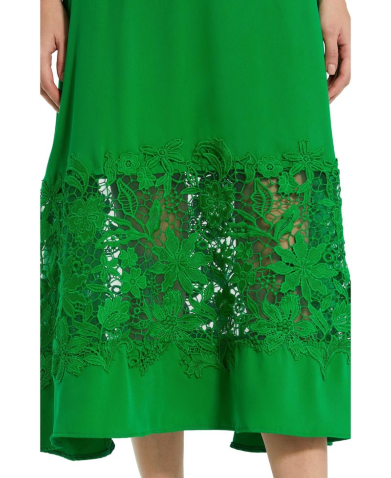 Women's Crepe Boat Neck Applique Cut Out Detail Midi Dress