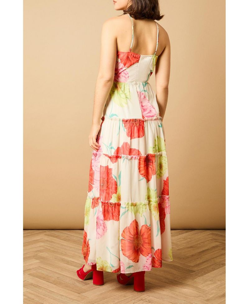 Women's Rosette Detail Halterneck Midi Dress