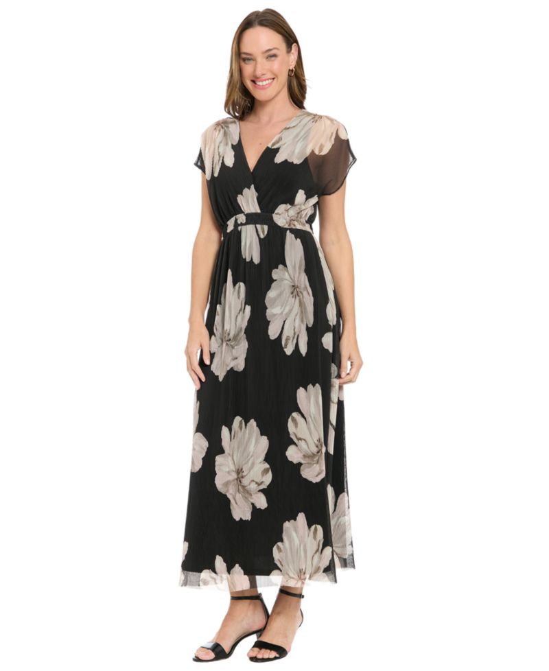 Petite Printed Surplice Neck Maxi Dress