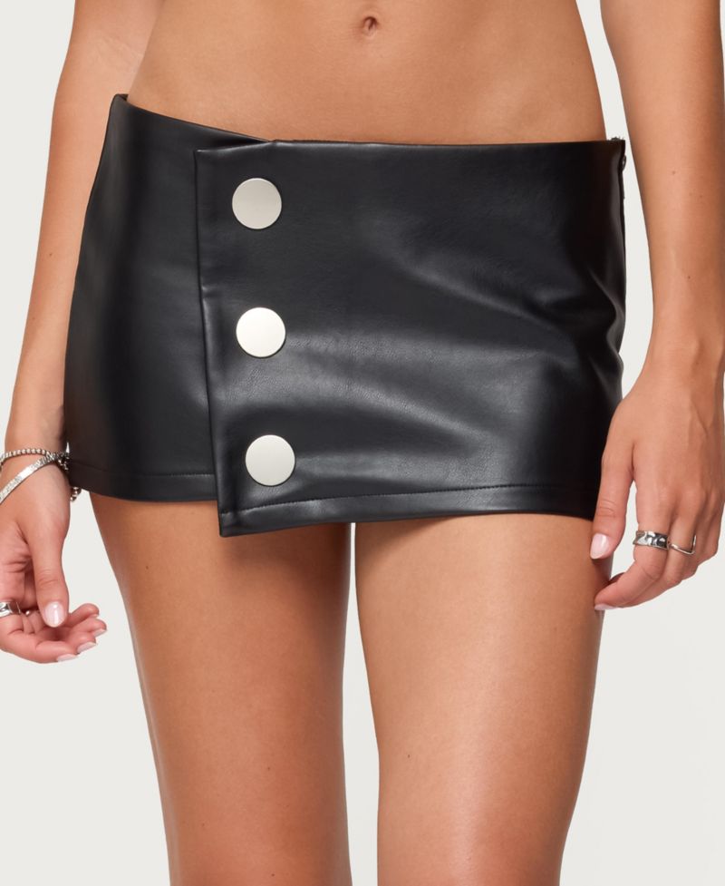 Womens Kaine Button Faux Leather Mini Skort