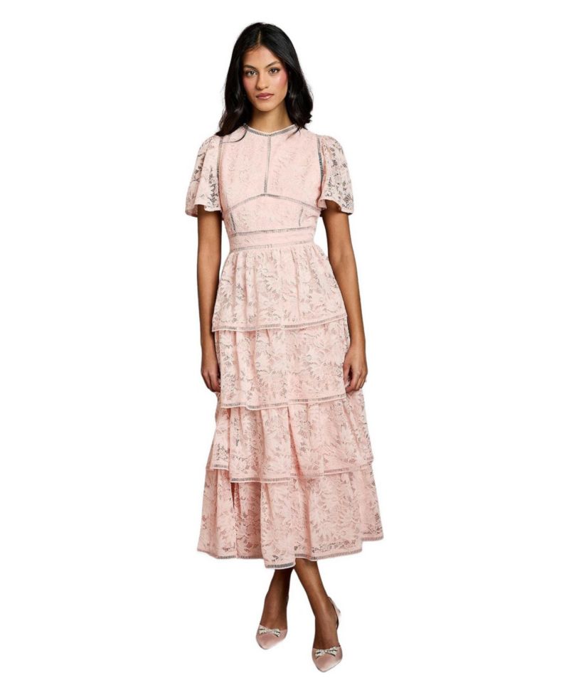 Women's Flutter Sleeve Tiered Midi Dress