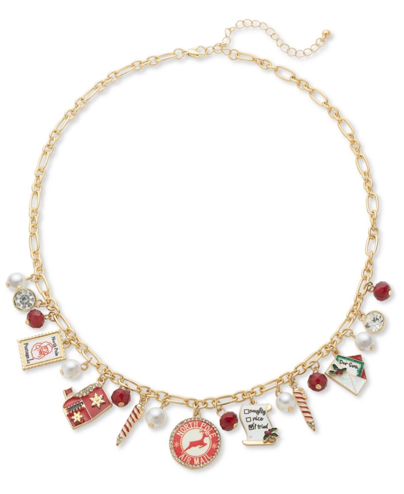 Gold-Tone Santa Letter Charm Necklace, 18" + 3" extender