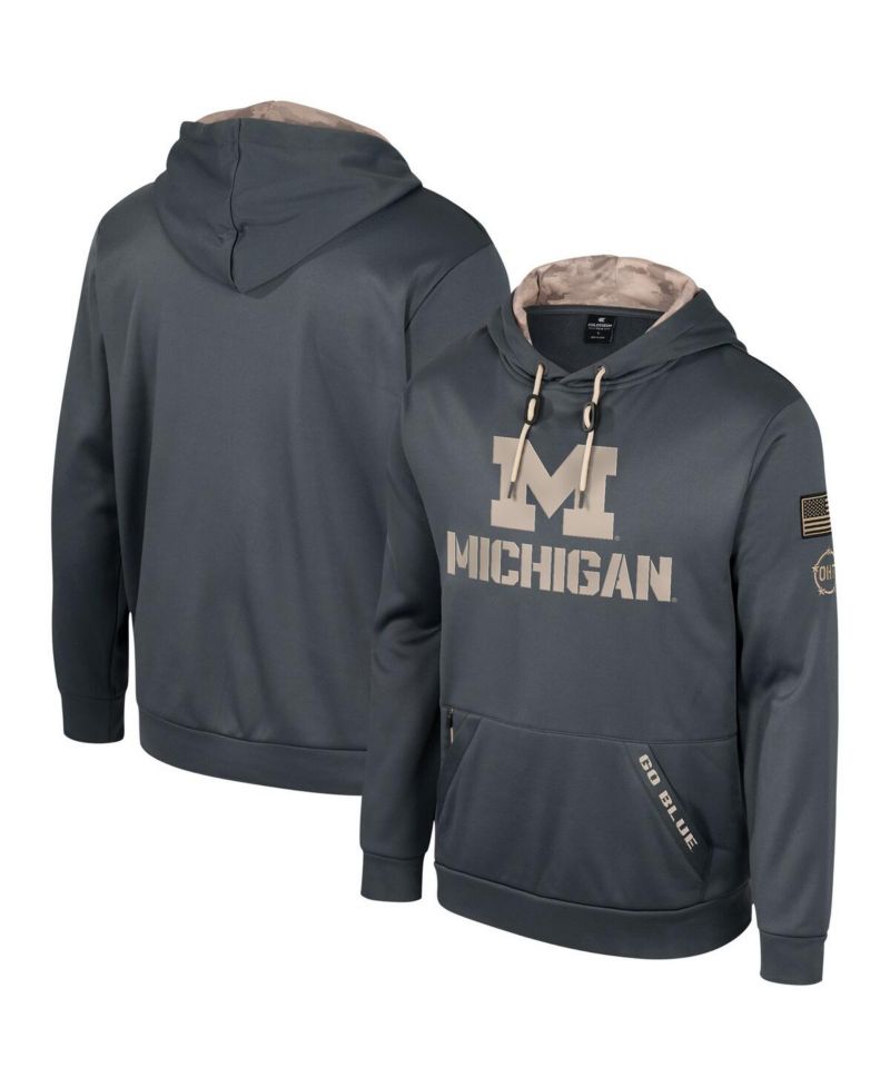 Men's Charcoal Michigan Wolverines OHT Military-Inspired Appreciation Pullover Hoodie