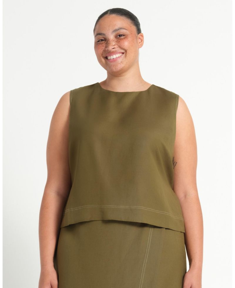 Plus Size Sonnet Linen Sleeveless Summer Tie-back Top