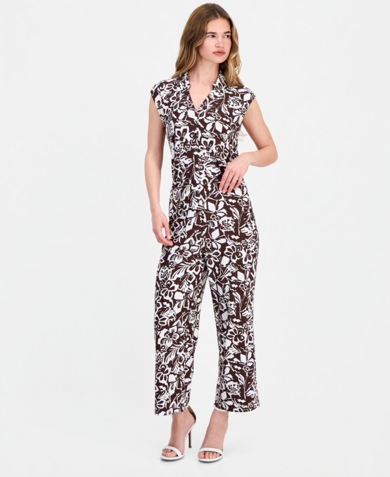 Petite Printed High-Rise Wide-Leg Pants