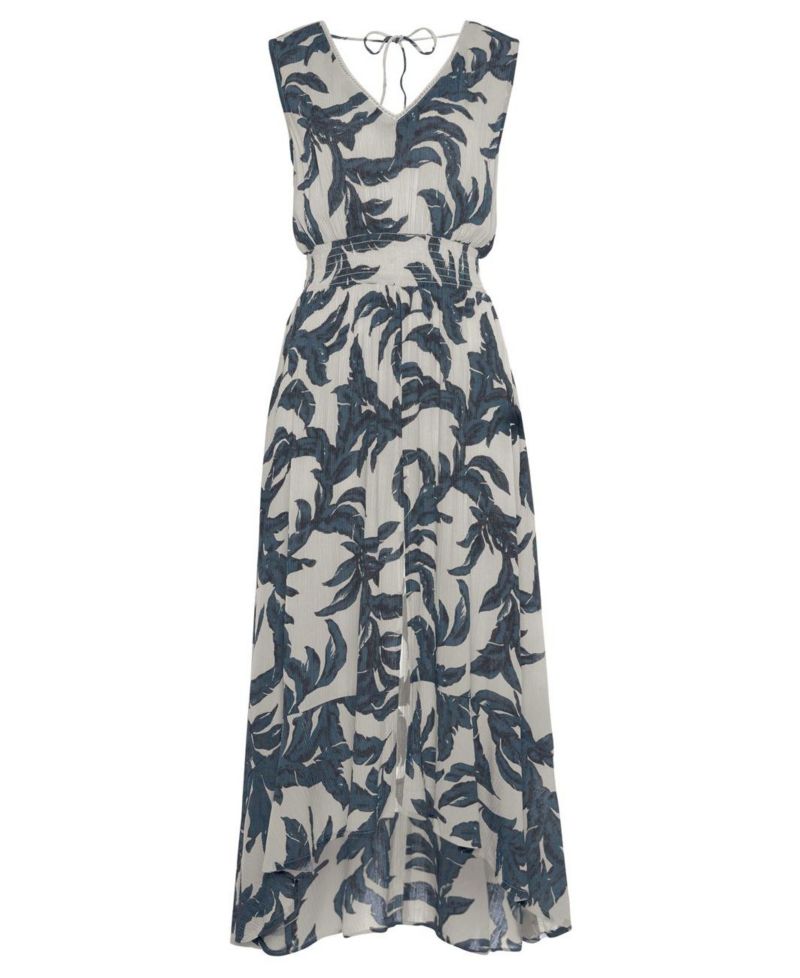 Women's Viscose Printed Crochet V-Neck Smocked-Waist Maxi Dress