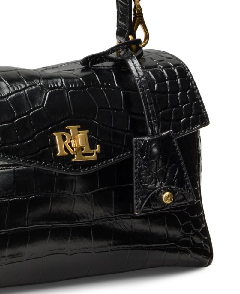Farrah Croc-Embossed Small Soft Satchel Bag