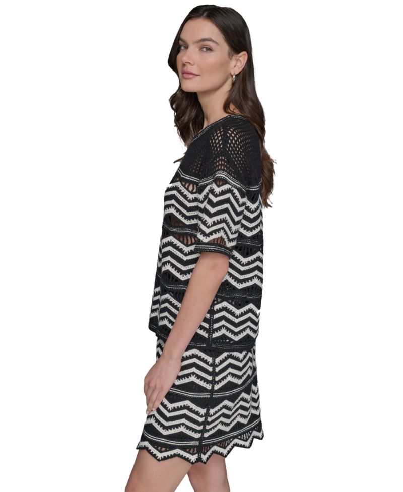 Women's Short-Sleeve Chevron Knit Sweater