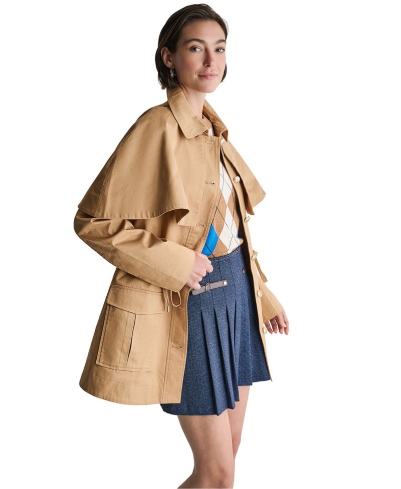 Women's Short Collared Cinched-Waist Trench Coat
