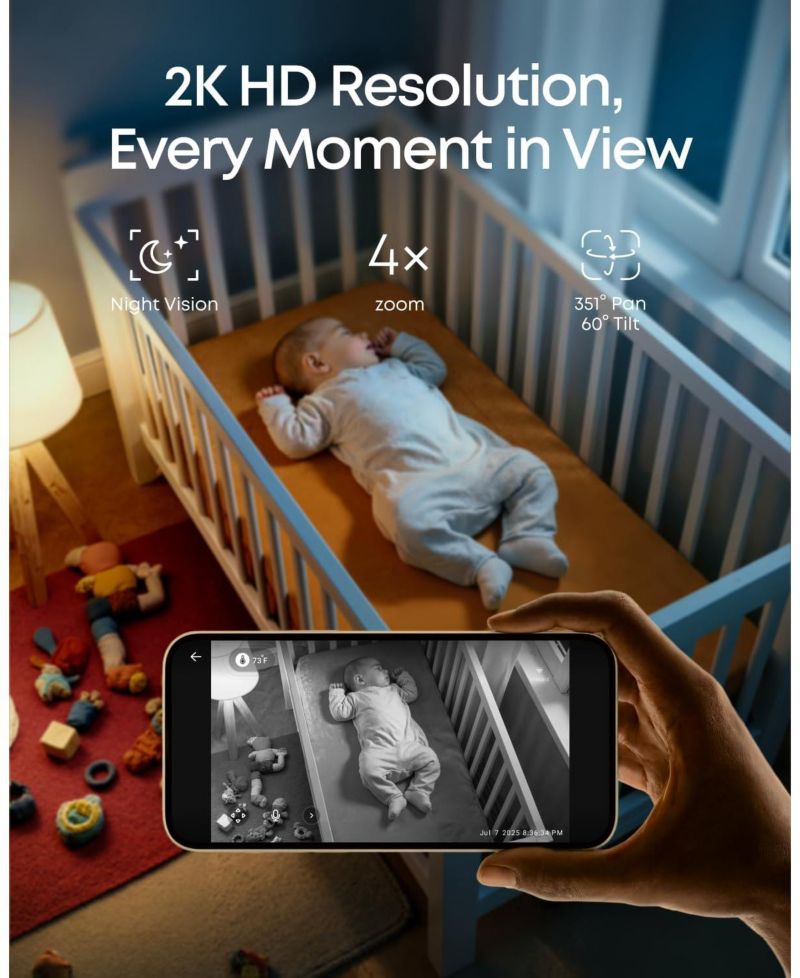 Baby Monitor C10 Add-On Camera, 2K HD Resolution, 4× Zoom, 351degree(s) Pan and 60degree(s) Tilt, Night Vision