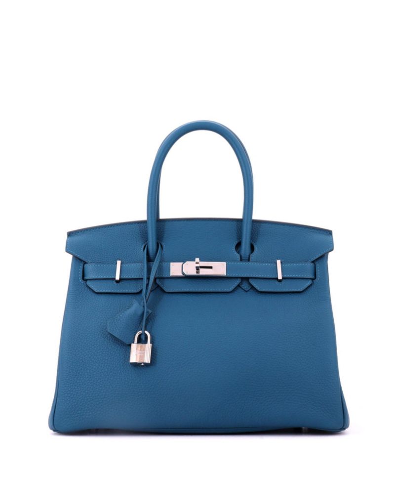 Pre-Owned Hermes Birkin 30 Handbag Blue Togo with Palladium Hardware