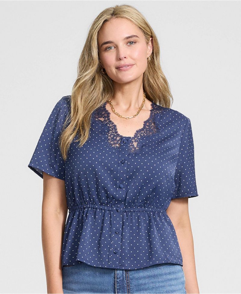 Women's Peplum Polka-Dot V-Neck Blouse