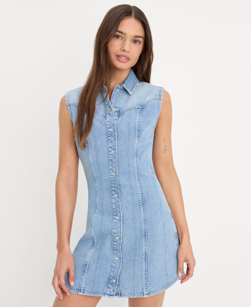 Women's Dolly Sleeveless Collared Neck Denim Dress