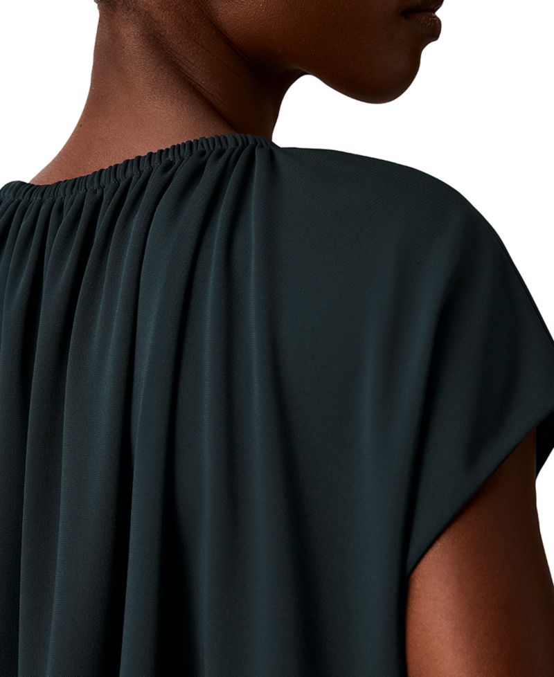 petite Shirred Extended-Shoulder Short-Sleeve Blouse