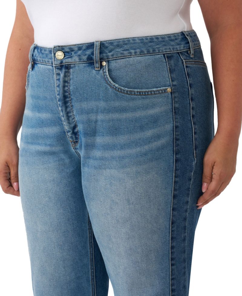Plus Size Pieced Straight High-Rise Colorblock Jeans