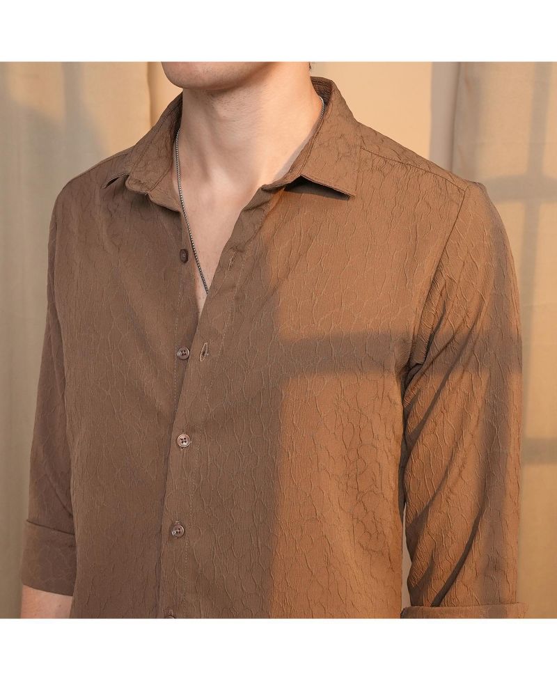 Men's Ash Brown Veined-Textured Shirt