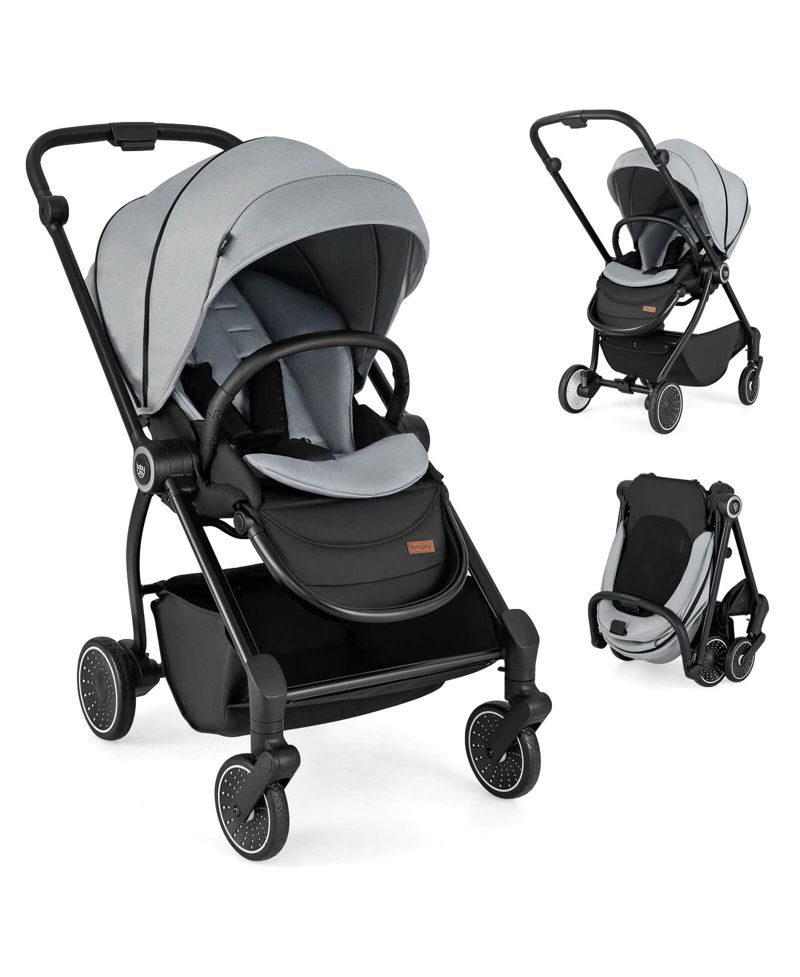 Baby Stroller Foldable Infant Pram with Reclining Backrest Handle