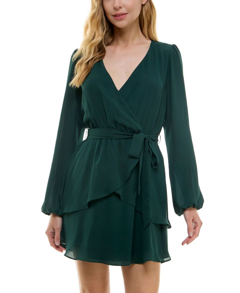 Juniors' Surplice-Neck Fit & Flare V-Neck Dress