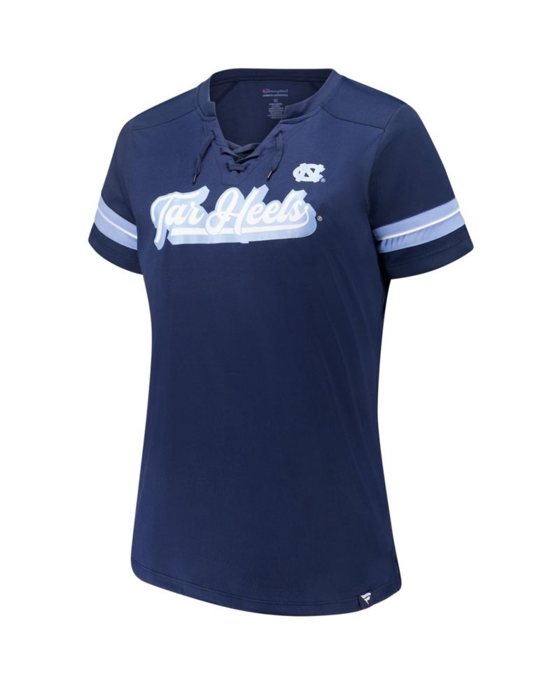 Women's Navy North Carolina Tar Heels Plus Size Overtime Readiness Lace-Up T-Shirt