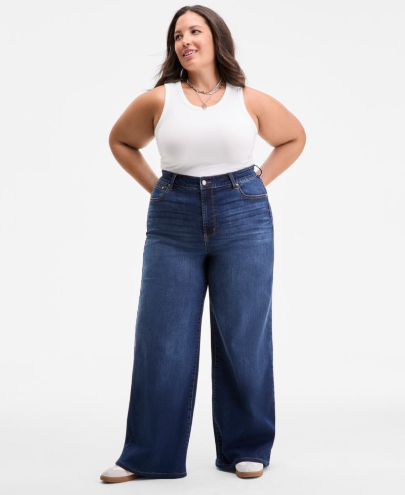 Trendy Plus Size High-Rise Wide-Leg Jeans