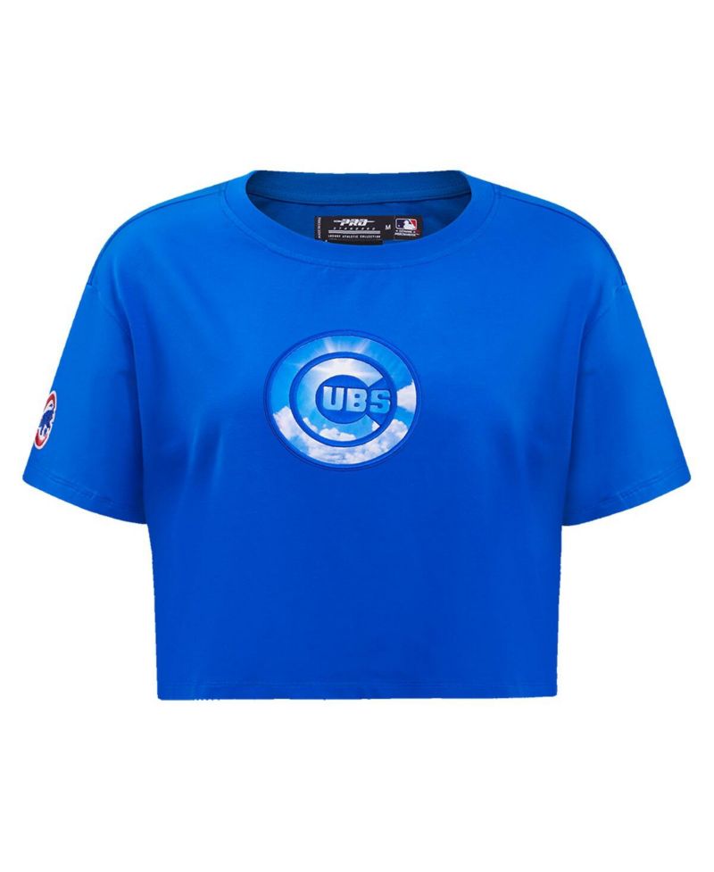 Women's Royal Chicago Cubs Painted Sky Boxy Cropped T-shirt