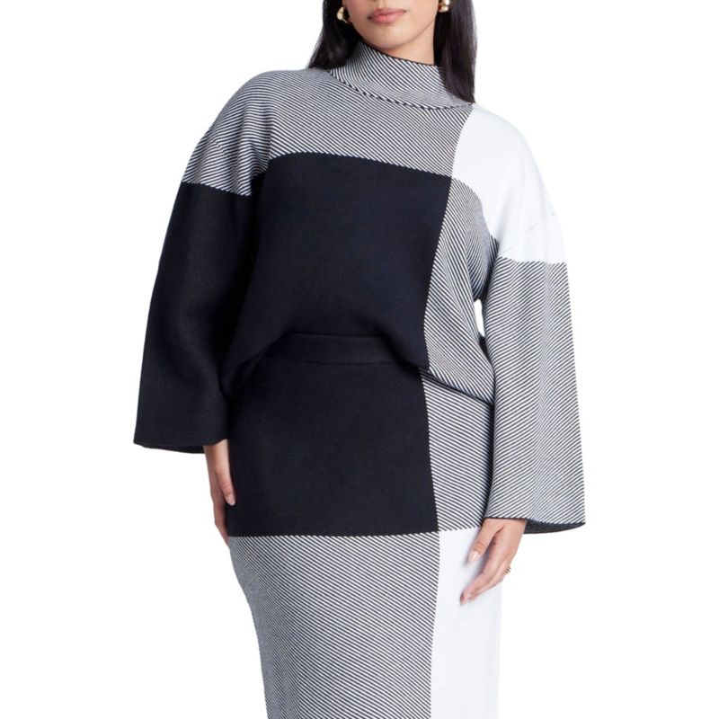 Women's Mock Neck Intarsia Sweater