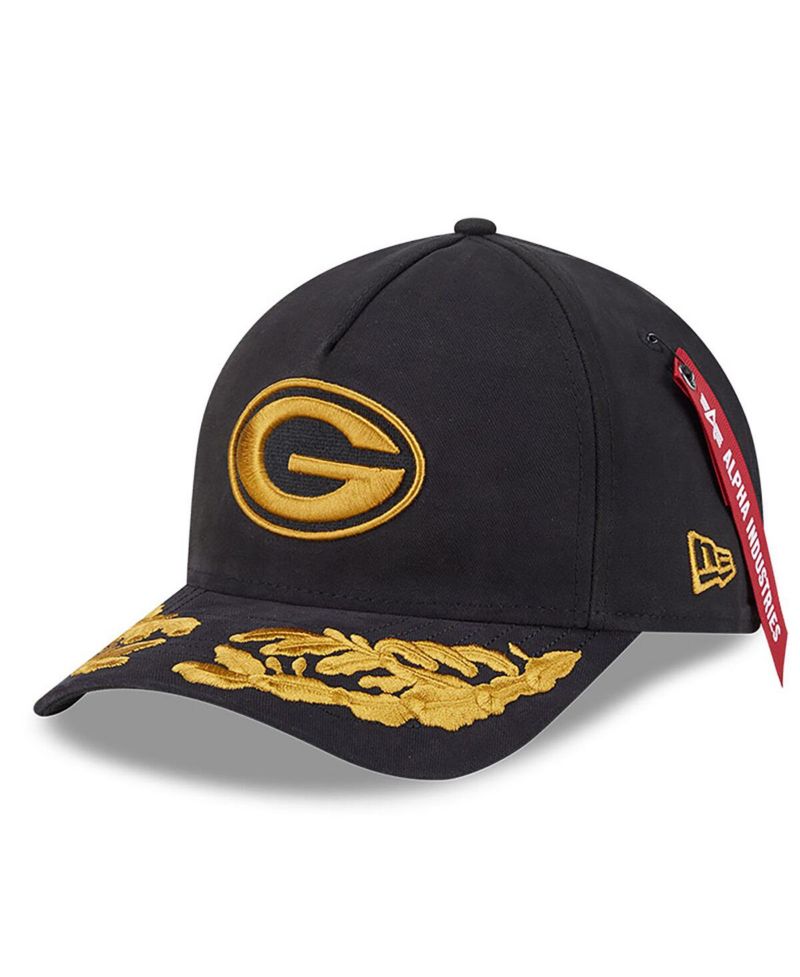 x Alpha Industries Men's Black Green Bay Packers A-Frame 9FORTY Adjustable Hat
