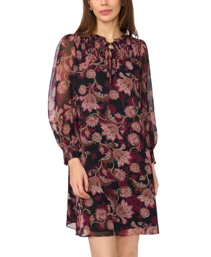 Women's Smocked Yoke Ruffle Neck Dress