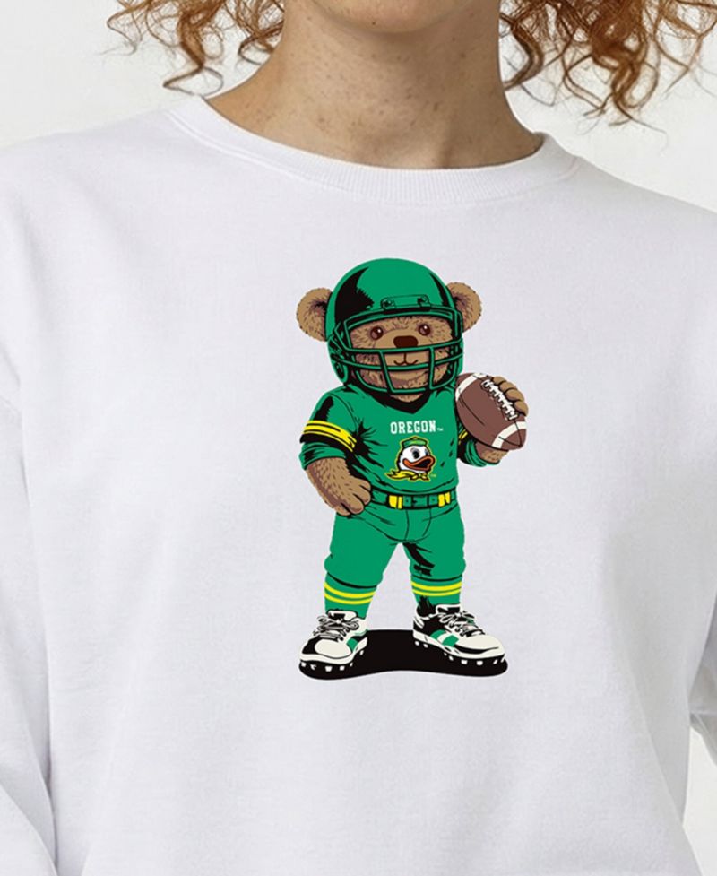 Women's White Oregon Ducks Teddy Bear Sweatshirt