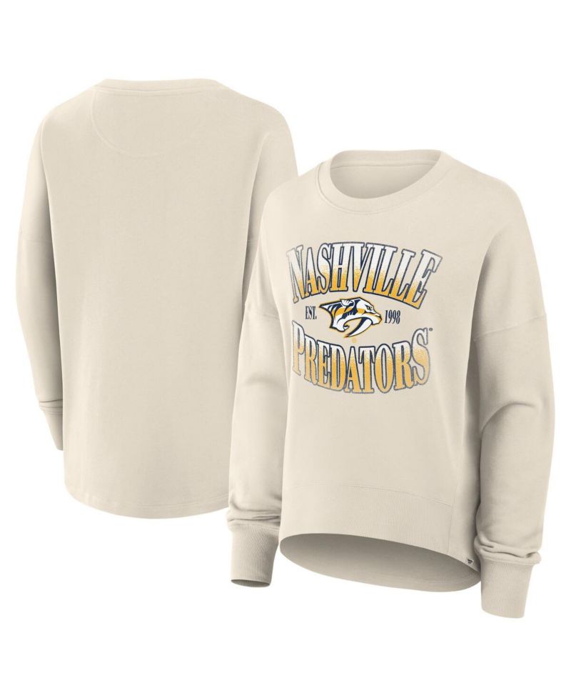 Women's Cream Nashville Predators Oversized Slice Pullover Sweatshirt