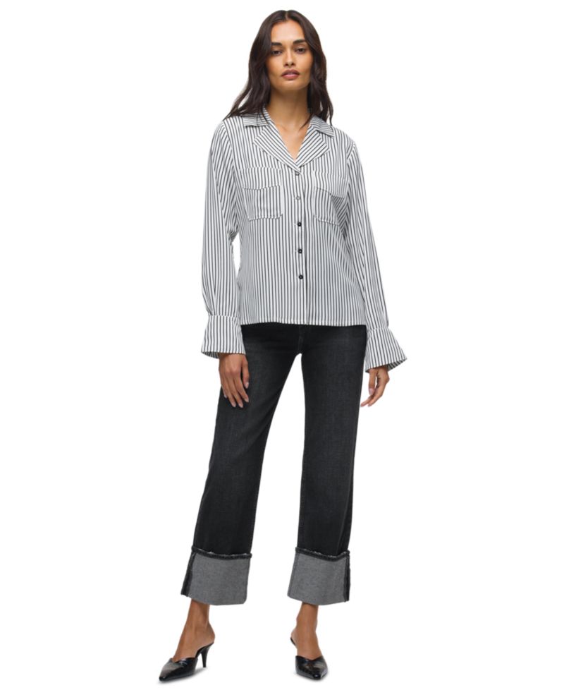 Women's Long-Sleeve Point Collar Relaxed Fit Camp Shirt