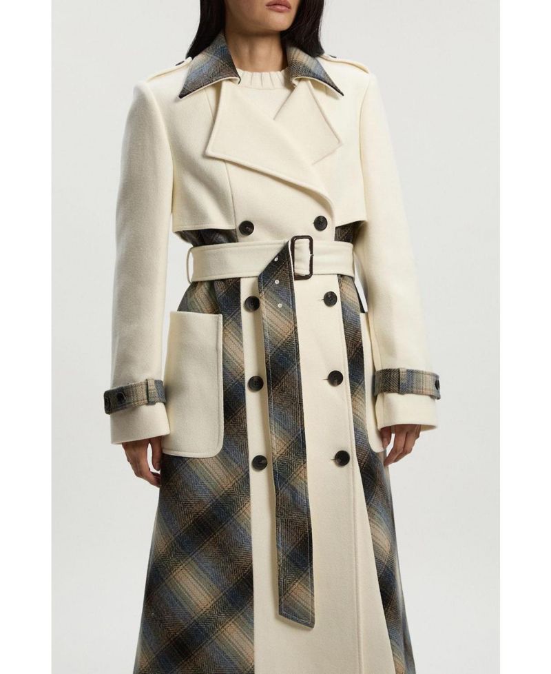 Women's Wool Check Trench Midi Coat