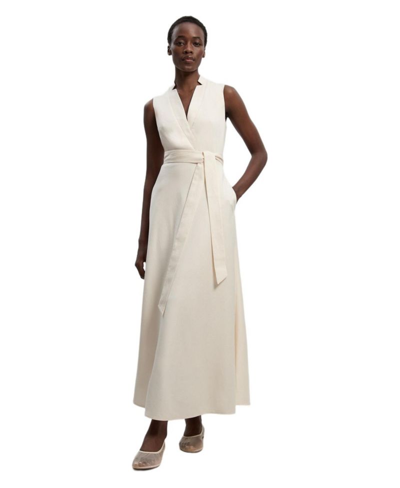 Women's Tailored Linen Wrap Maxi Dress