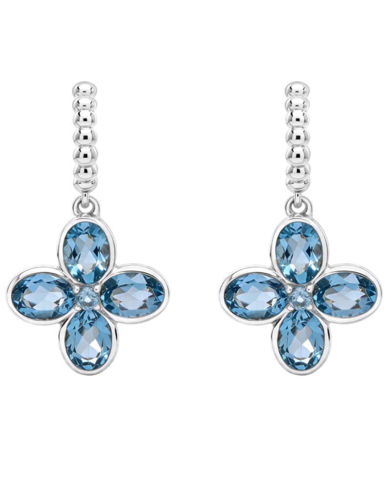 Blue Topaz (2-1/2 ct. t.w.) Flower Drop Earrings in Sterling Silver