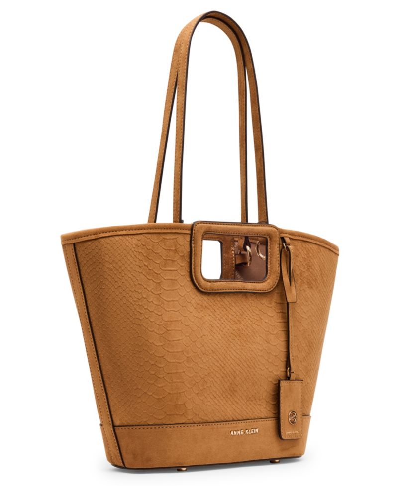 Textured Faux Suede Small Cut Out Handle Tote Handbag