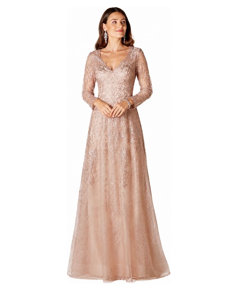 Women's Long Sleeve V-Neck Lace Gown