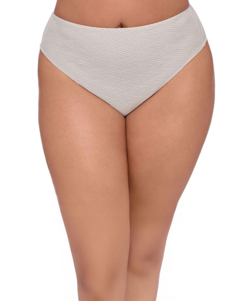 Women's Smoothing and Sculpting Basket Weave High Leg High Rise Bikini Swimsuit Bottoms