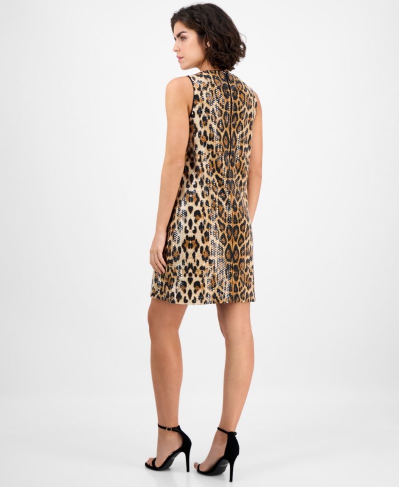 Women's Animal-Print Sequin Shift Dress