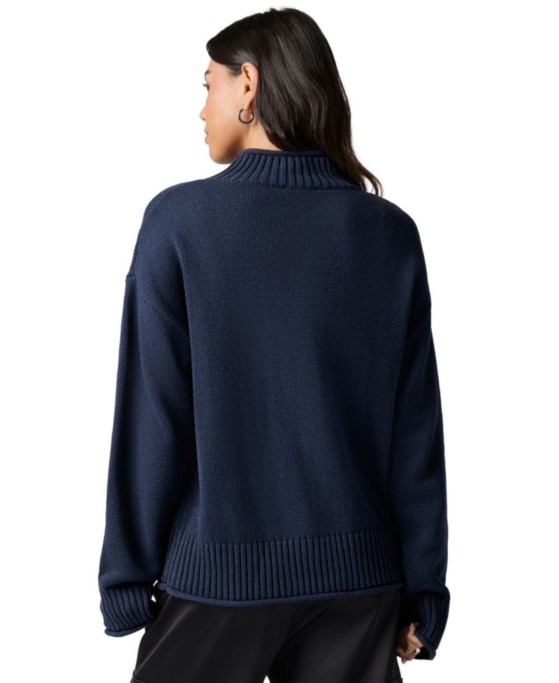 Juniors' Oversized Mock Neck Long-Sleeve Pullover