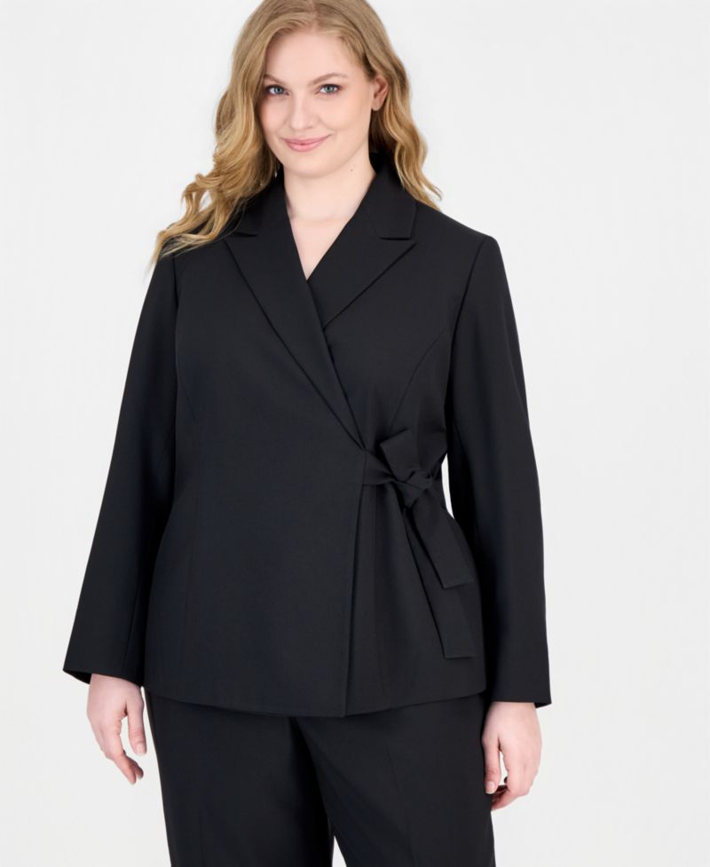 Plus Size Peak Lapel Classic-Fit Wide-Leg Jacket and Pants, 2-Piece Set
