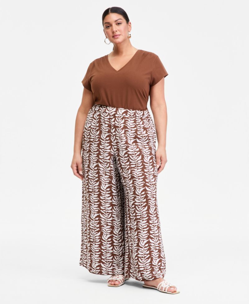 Plus Size Printed High-Rise Wide-Leg Pants