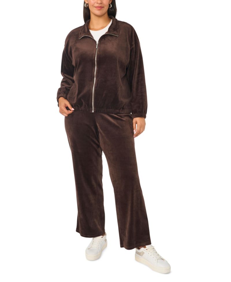 Plus Size Mock-Neck Velour Zip-Up Jacket