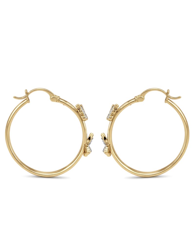 Hoop Earring with Clear Crystal Butterflies in Silver Plate or Gold Plate