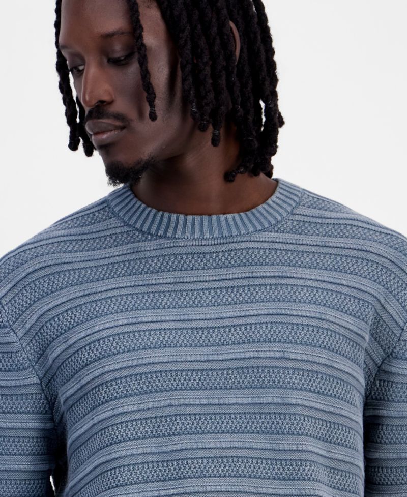 Men's Acid-Washed Textured Stripe Long-Sleeve Sweater
