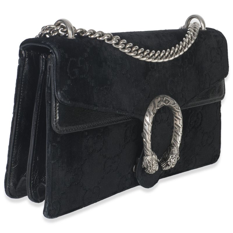 Black GG Embossed Velvet Small Dionysus Chain Bag