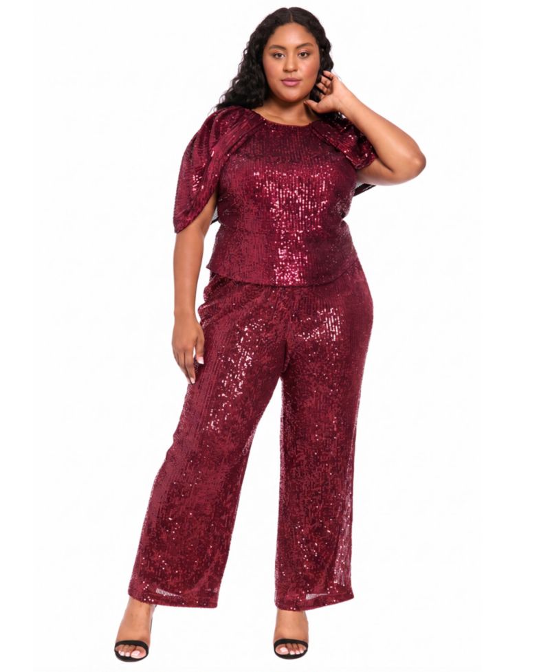 Plus Size Sequin Draped-Sleeve Top