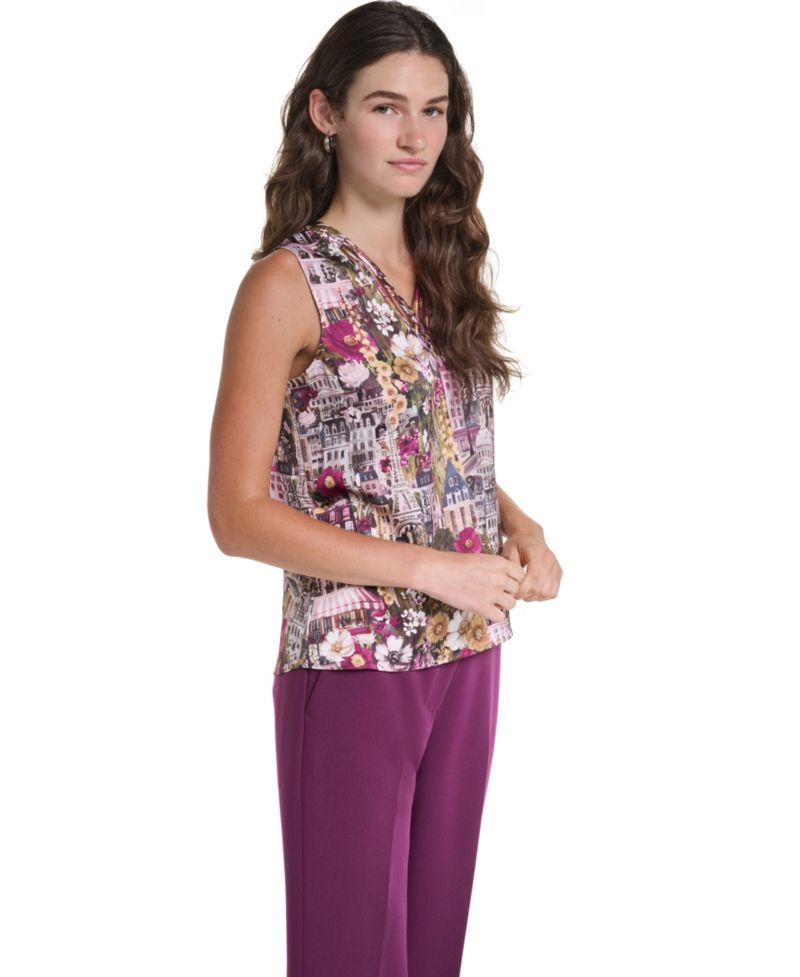 Petite Floral V-Neck Woven Blouse